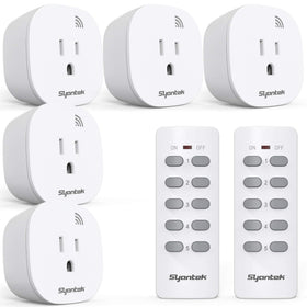 Syantek remote outlet with five sockets offering centralized control for lamps and appliances.
