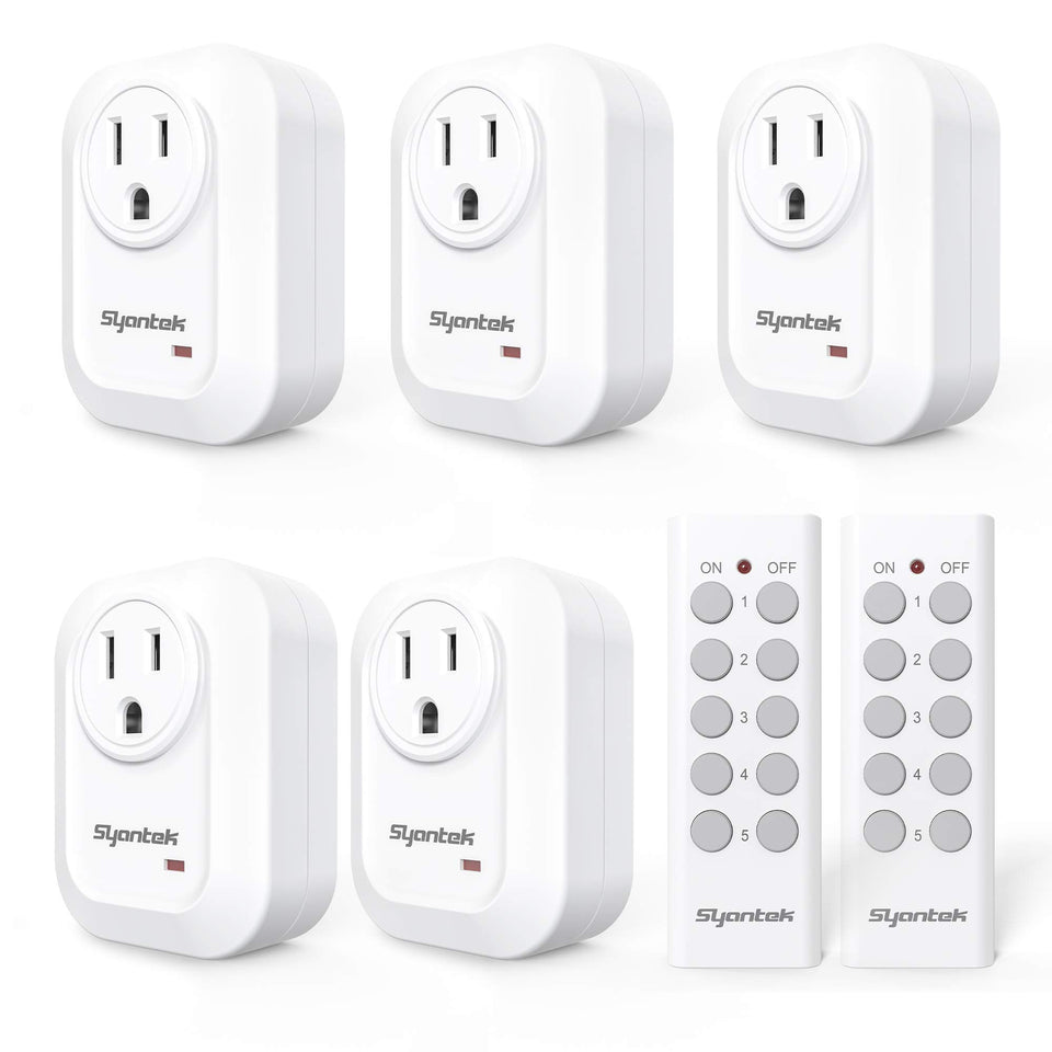 Syantek upgraded remote outlet closeup shows compact design and easy control.