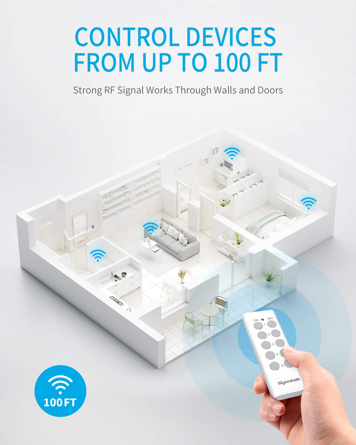 Syantek upgraded remote outlet in a living room for convenient lighting control.
