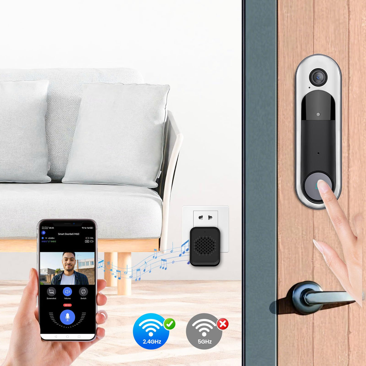 SYCAMTC doorbell live view accessed from a mobile device