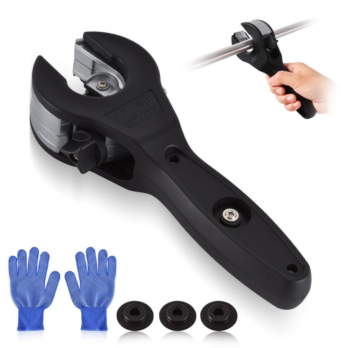 SYFLHYP 3rd Gen ratcheting cutter in tight spaces, handles 1/4–1-1/8in pipes precisely.
