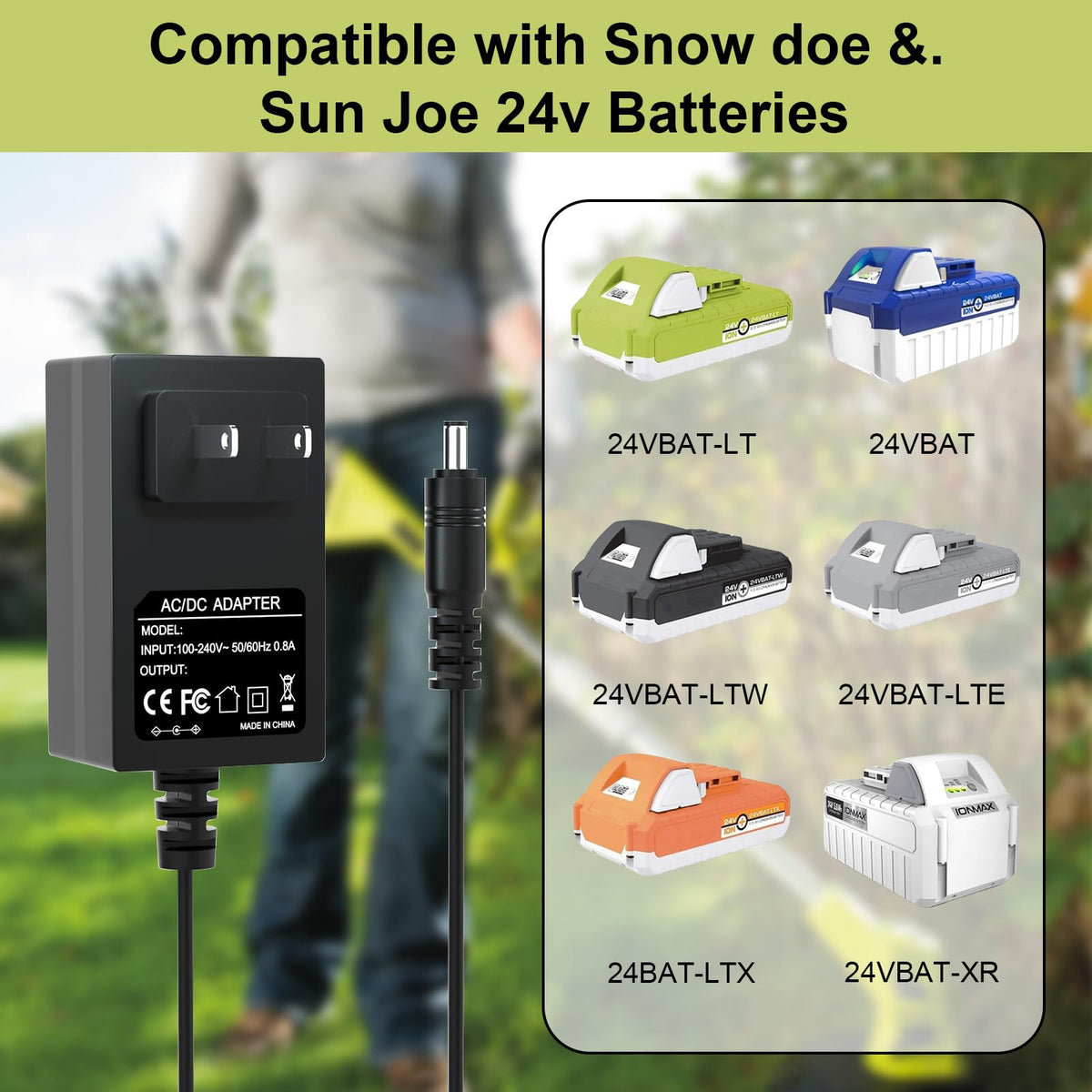 SYFLYH Snow Joe 24V charger cable connected for quick charging.