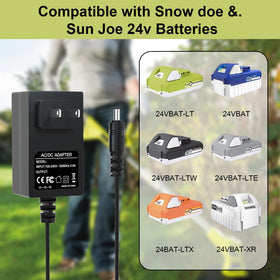 SYFLYH Snow Joe 24V charger cable connected for quick charging.