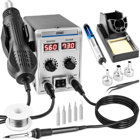 Syizyen 8586D soldering station front view with dual displays for precise control