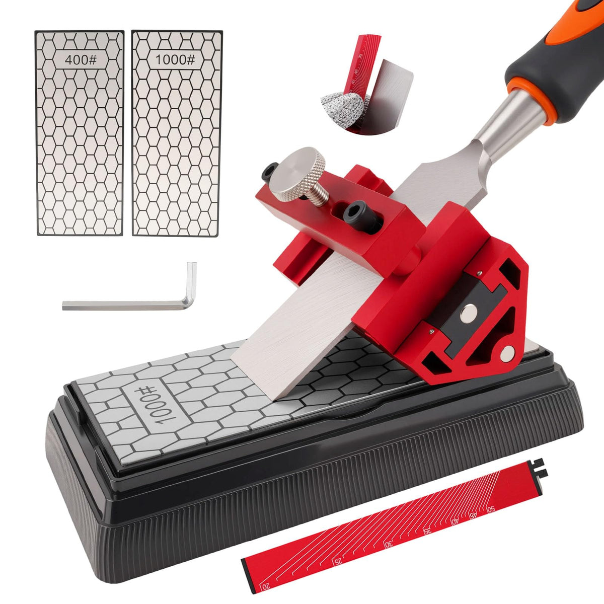 Syizyen chisel sharpening kit with honing guide for precise bevels in woodworking.