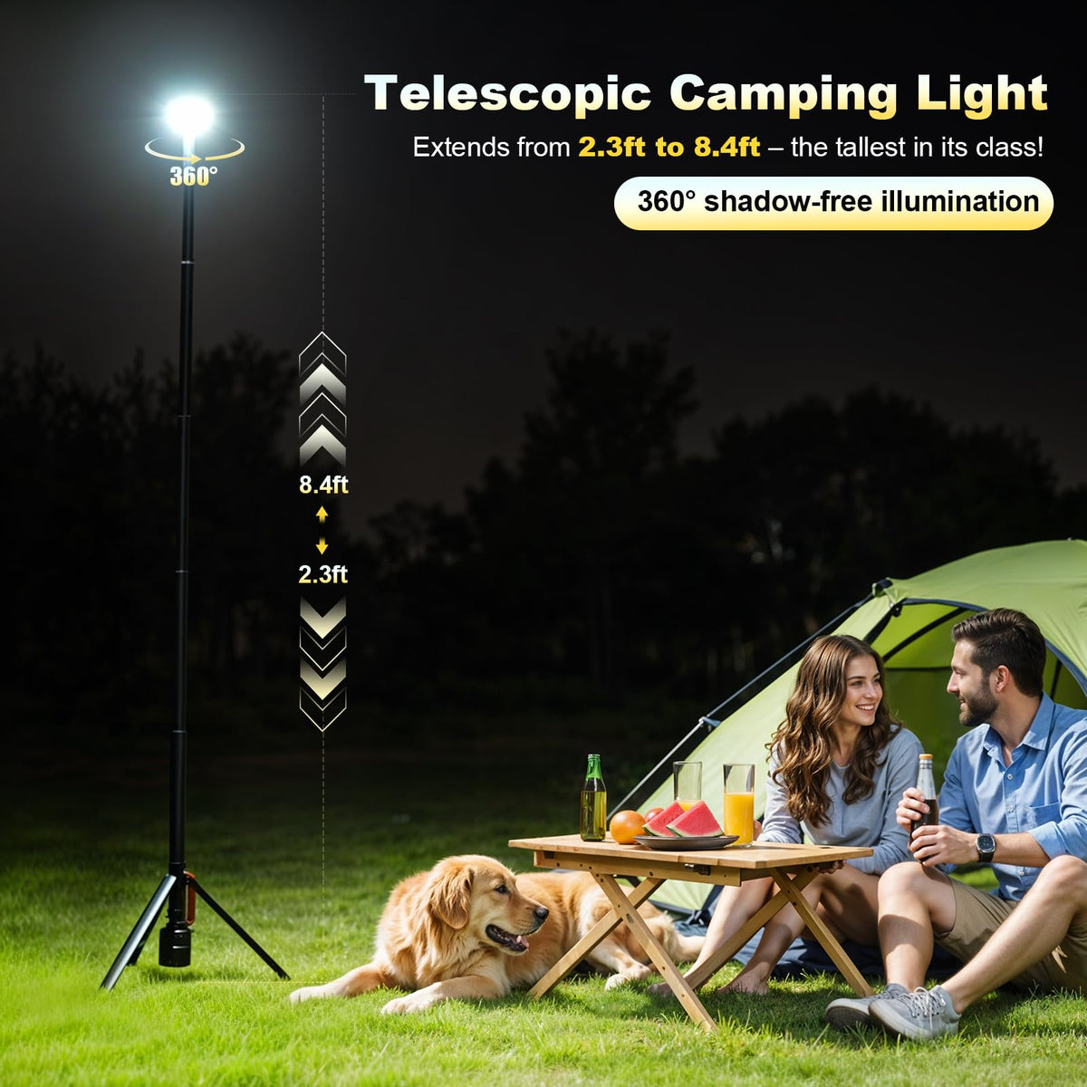 SYLSTAR telescopic stand extended for overhead lighting from 2.3 to 8.4 feet