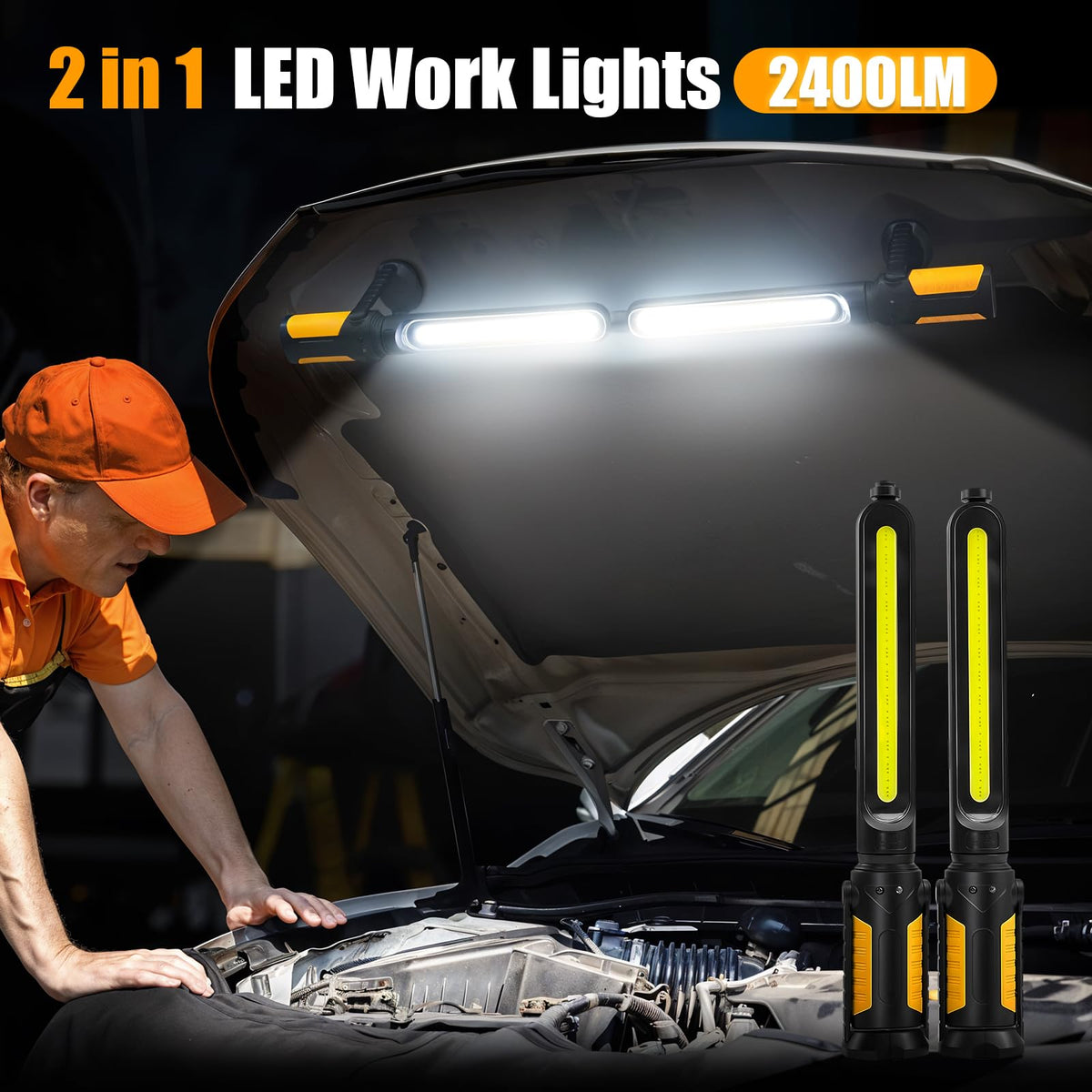 SYLSTAR underhood light with magnetic base attached to metal surface for hands-free work