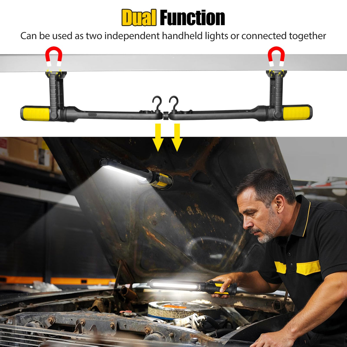 Sylstar work light features 360-degree rotation for flexible aiming.
