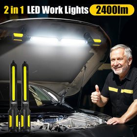 Sylstar work light shows dual magnets and hooks for hands-free mounting.