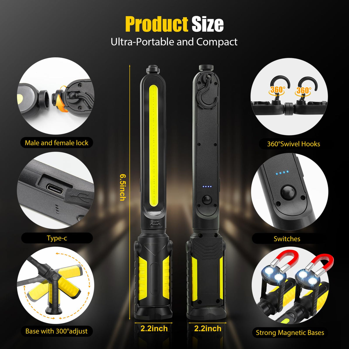 Sylstar work light can be used under a vehicle for precise illumination.