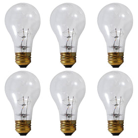Sylvania 60A19 clear glass bulb shining in a lamp with warm light