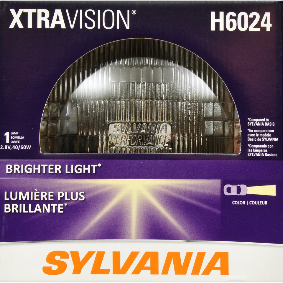SYLVANIA H6024 XtraVision sealed-beam front view shows brighter downroad illumination.