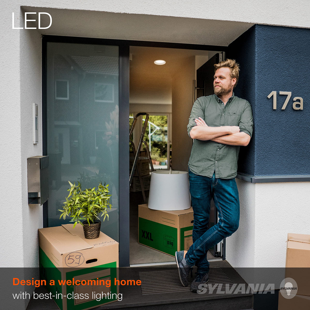 Sylvania BR30 installed in ceiling fixture with warm soft white glow