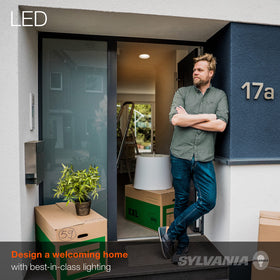Sylvania BR30 installed in ceiling fixture with warm soft white glow
