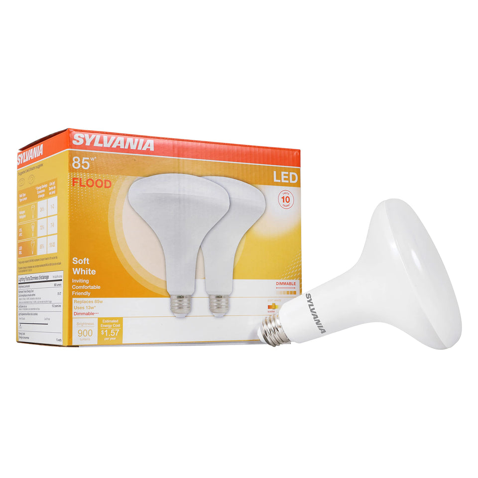 SYLVANIA LED Flood BR40 two-pack front view with 900 lumens brightness