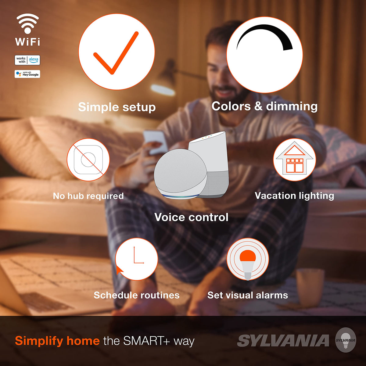 Dimmable via app or voice to tailor mood from bright to relaxing