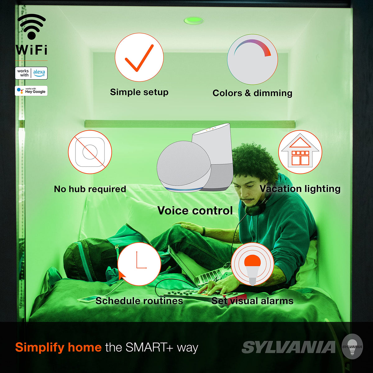 Sylvania WiFi smart bulb with tunable whites for ambience control.