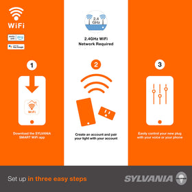 Sylvania WiFi Smart Plug used with Alexa and Google Home for convenient control.