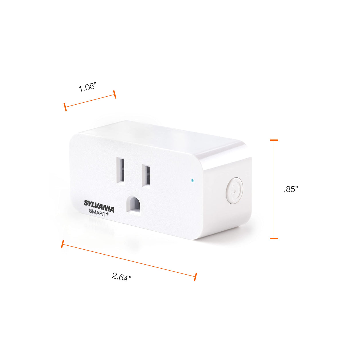 Sylvania WiFi Smart Plug compact white design fits any outlet.