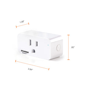 Sylvania WiFi Smart Plug compact white design fits any outlet.