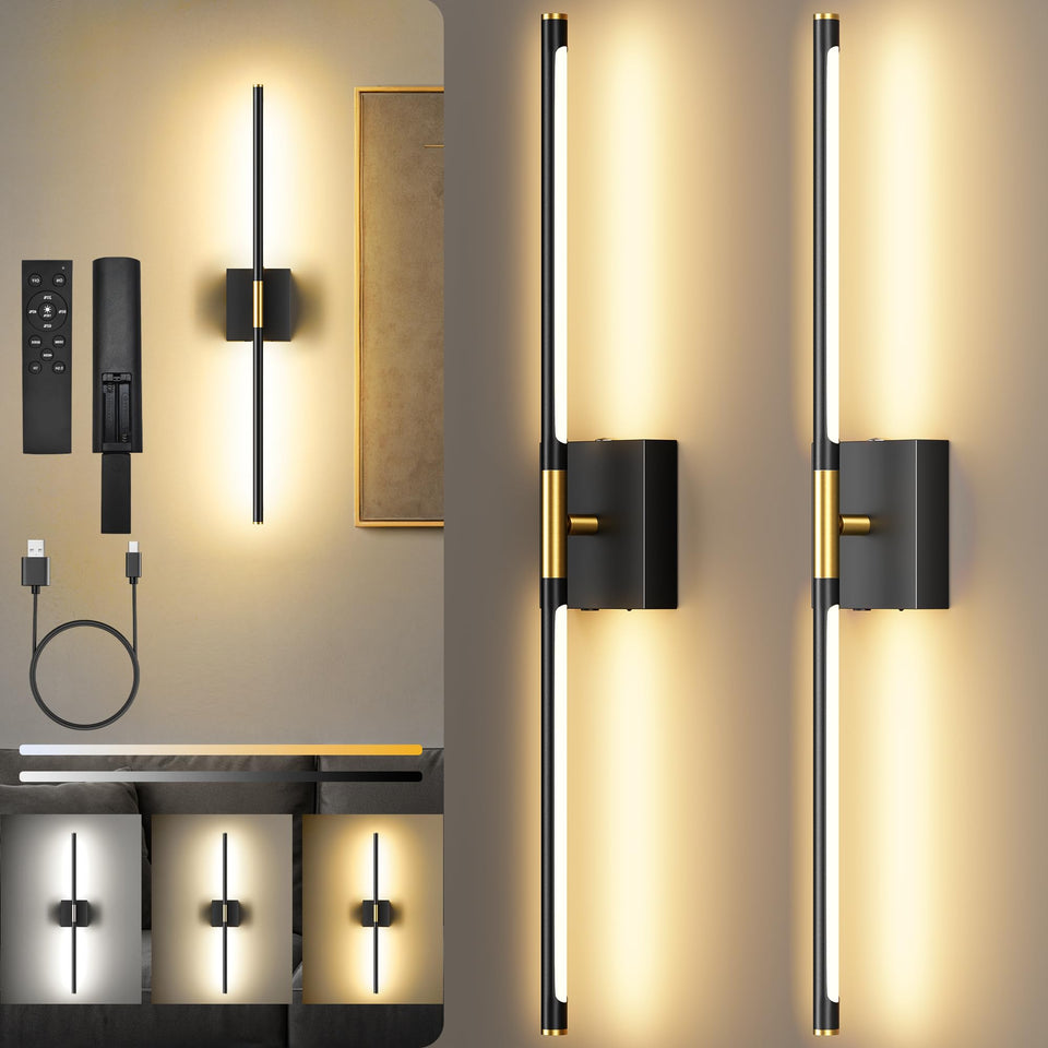 SyncGlow battery wall sconces set of two, front view, provides ambient bedroom lighting.