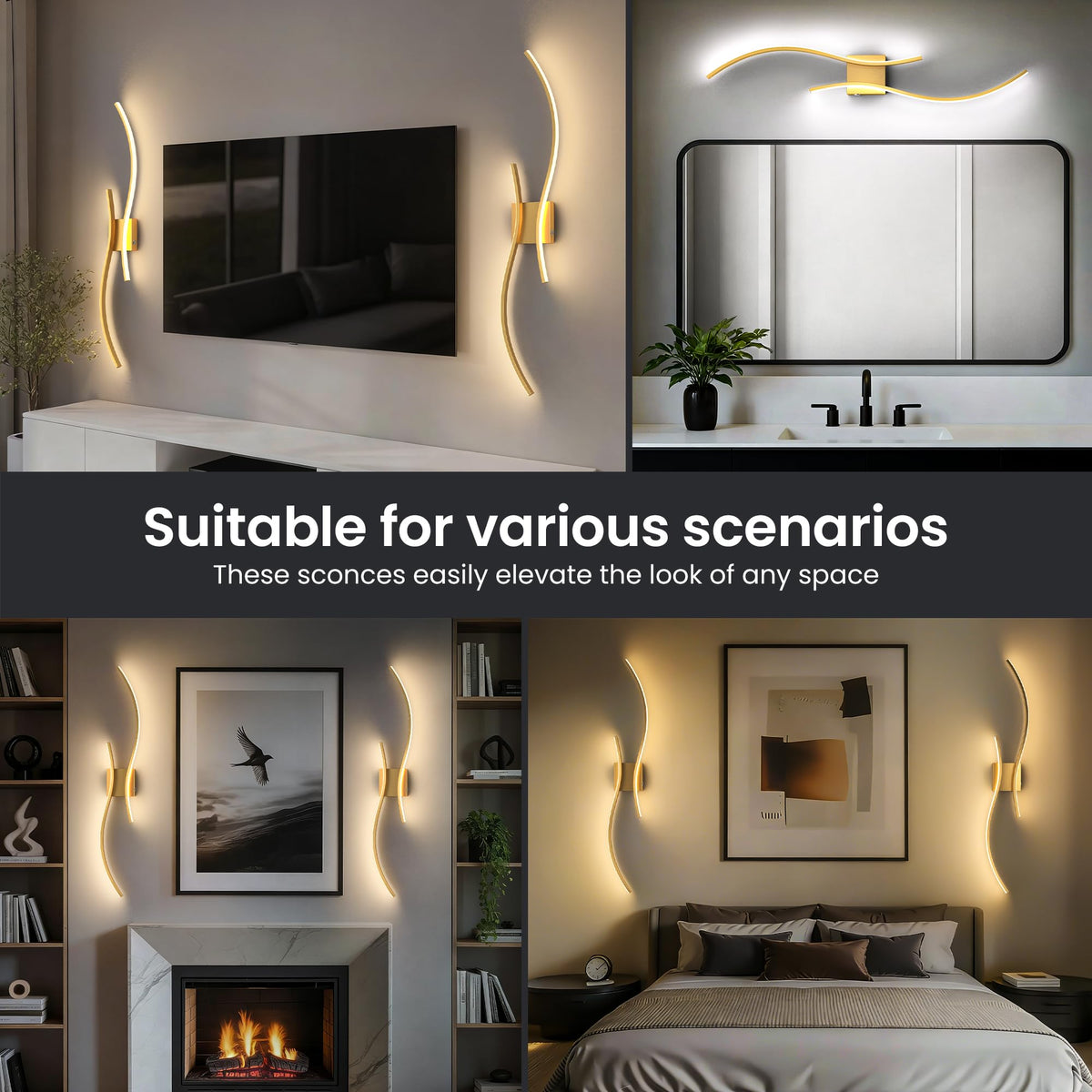 SyncGlow modern minimalist black sconce with gold accent for contemporary decor.