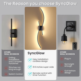 SyncGlow modern black metal housing adds sleek decor to walls.