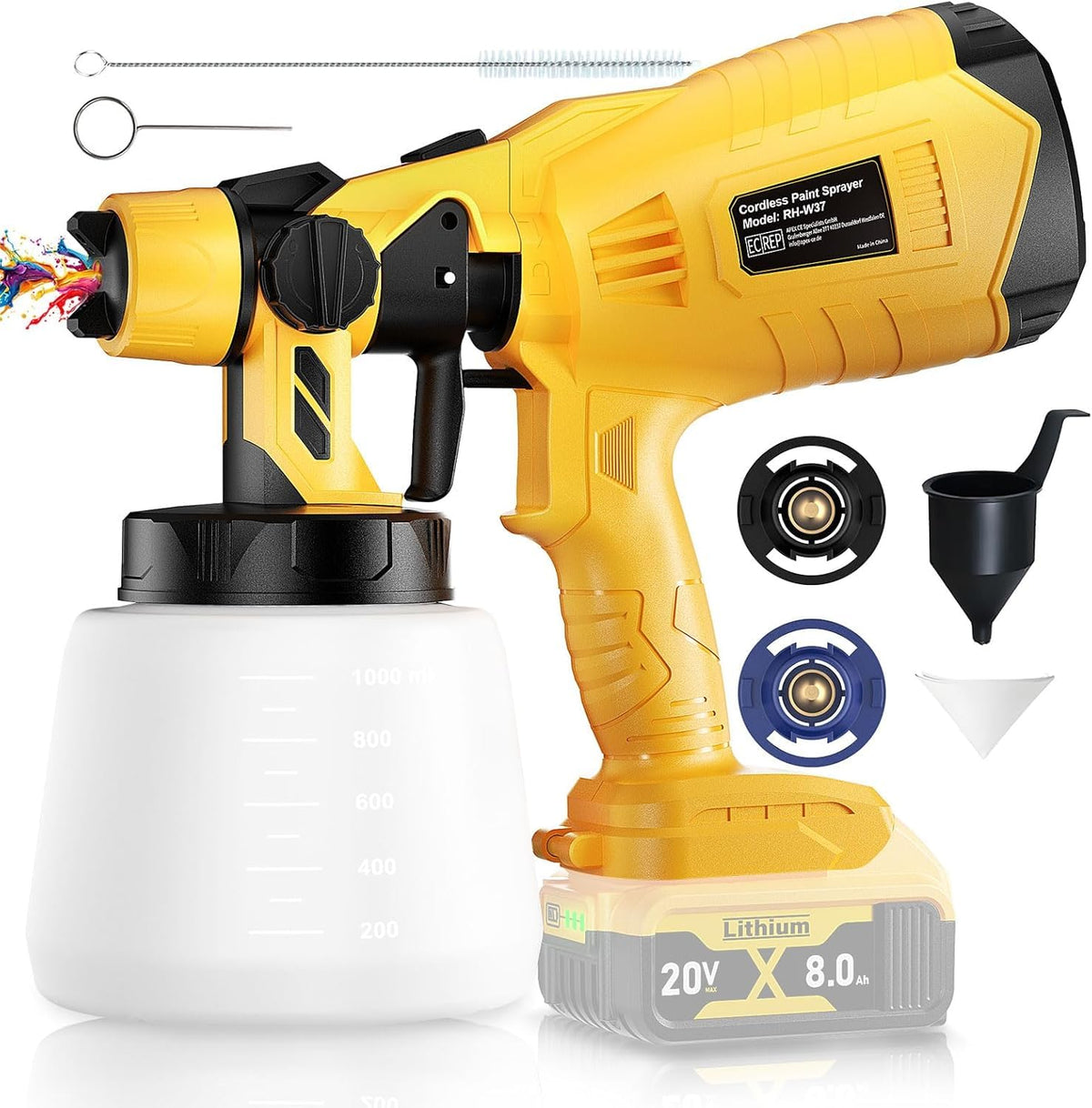 Synxiter brushless cordless paint sprayer ready for DeWalt 20V power for efficient on-site painting.