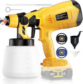 Synxiter brushless cordless paint sprayer ready for DeWalt 20V power for efficient on-site painting.
