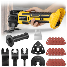 Synxiter cordless oscillating tool with LED light for precise cuts in dim spaces.
