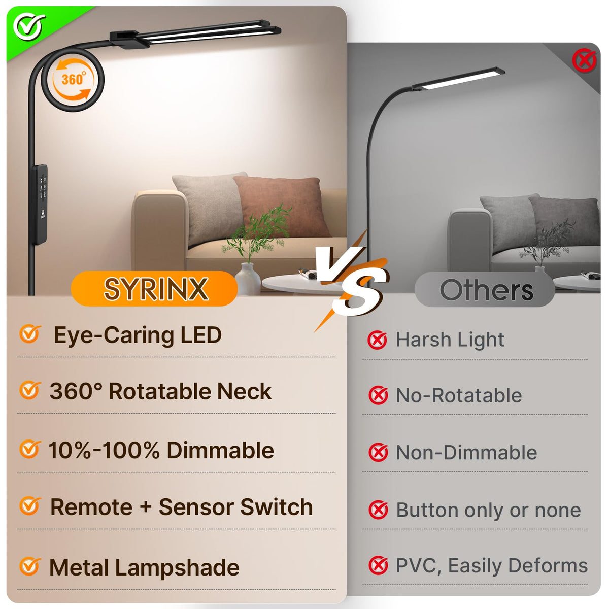 Syrinx dual-head gooseneck lamp provides targeted reading and task lighting.