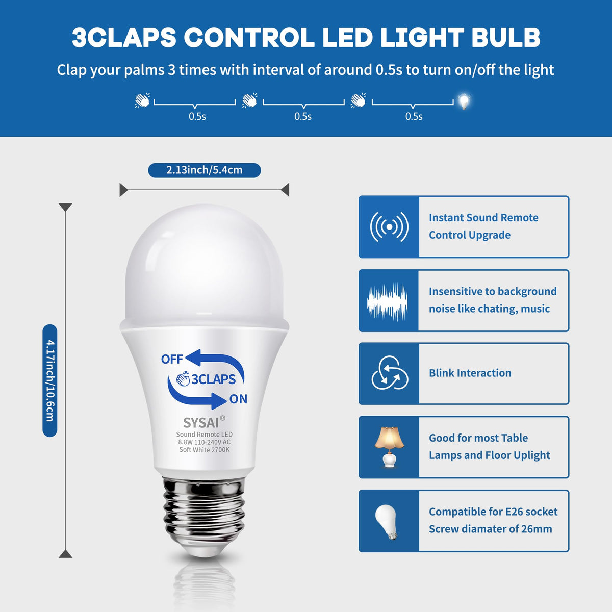 SYSAI 3 Claps Light knock/clap control in a living room.