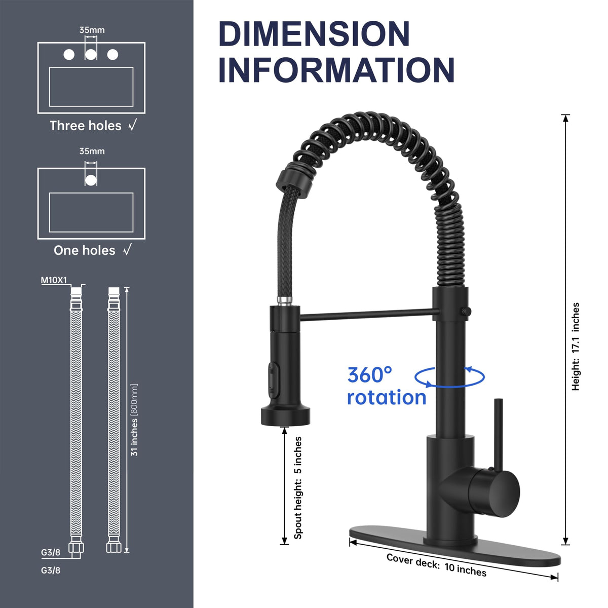 SYZYZTXY high-arc spout with 360° rotation for flexible sink access.
