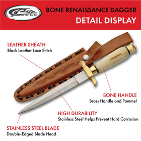 SZCO Renaissance dagger bone handle close-up showing authentic texture and grip