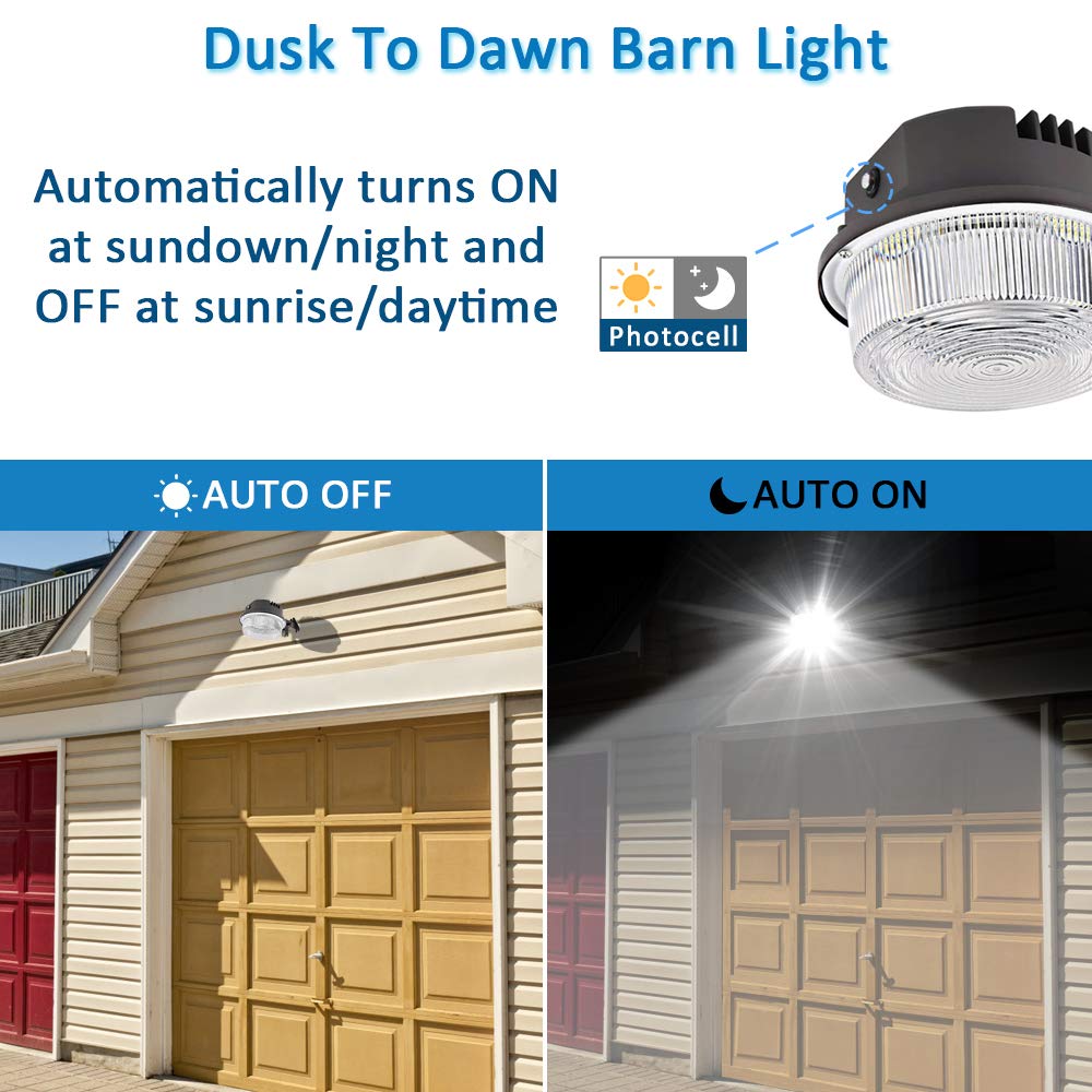 SZGMJIA LED Barn Light dusk photocell close-up showing automatic on/off.