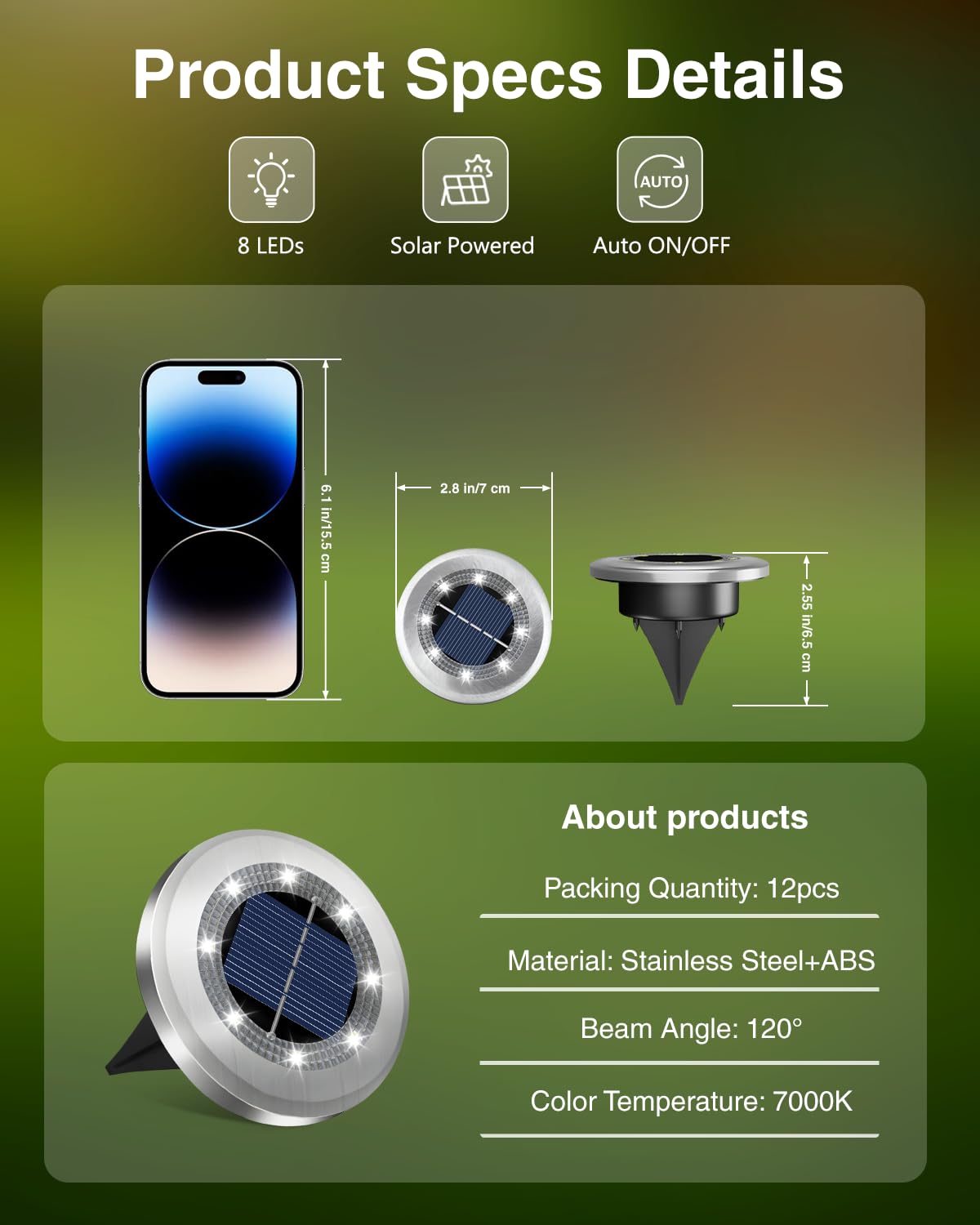 SZPOWER 8 LED module emits a clean 7000K cool white glow across pathways.