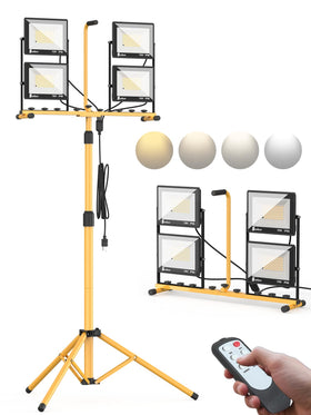 Szwbee 32000-lumen LED work light on a stand with remote for versatile job-site lighting.