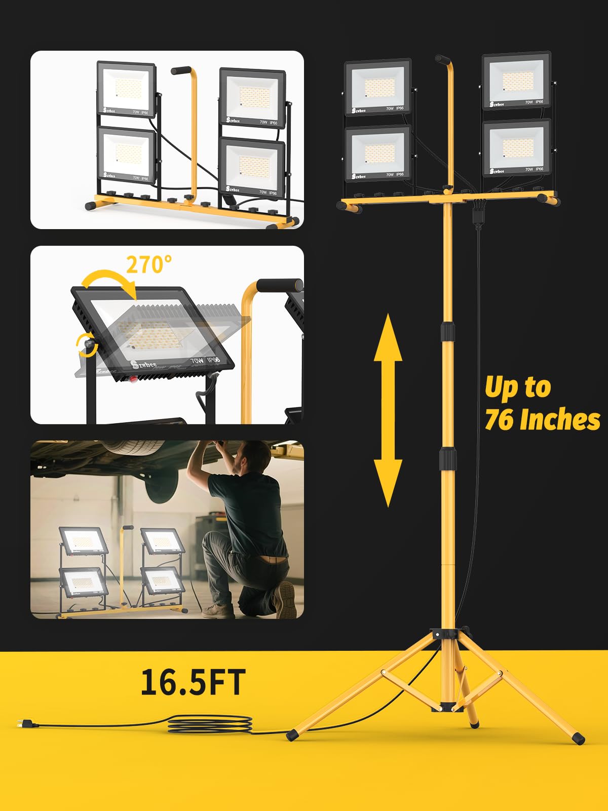 Szwbee IP66-rated light withstands rain and dust for harsh job-site conditions.