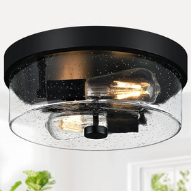SZZGCO black flush mount ceiling light with seeded glass for bright, even hallway illumination.