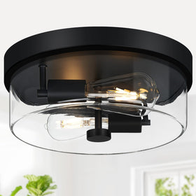 szzgco 2 light flush mount ceiling light in black finish provides wide hallway illumination.