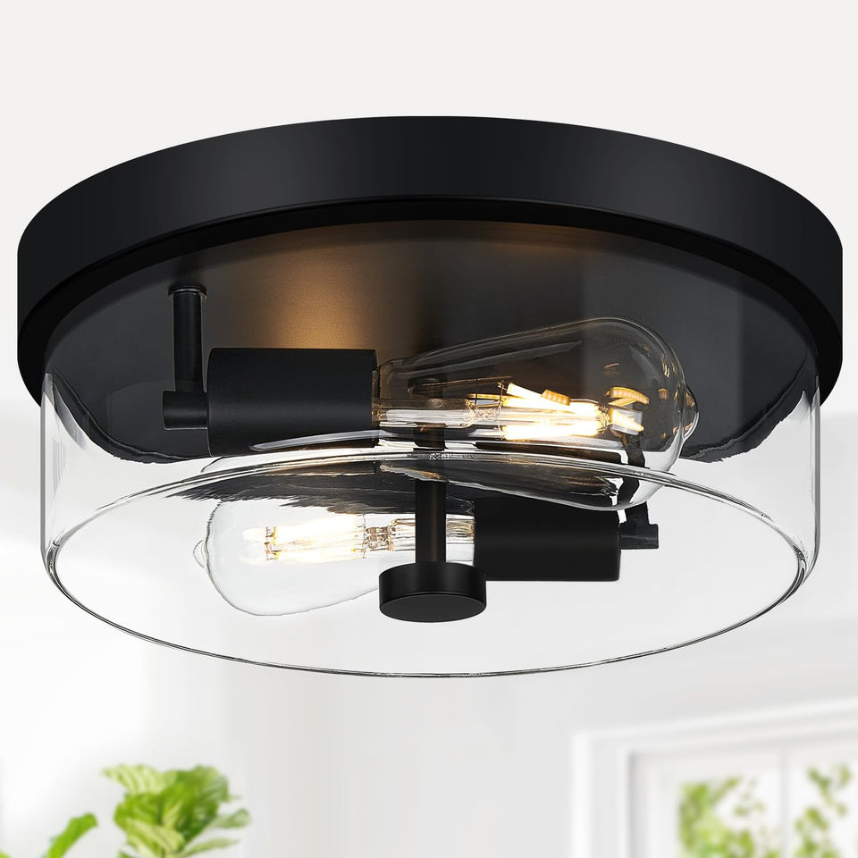 szzgco 2 light flush mount ceiling light in black finish provides wide hallway illumination.