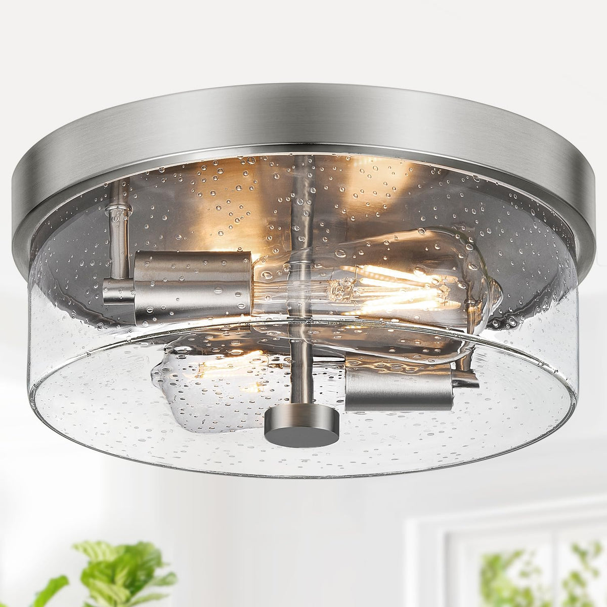 Szzgco flush mount light with 12 inch brushed nickel seeded glass shade brightens entryways