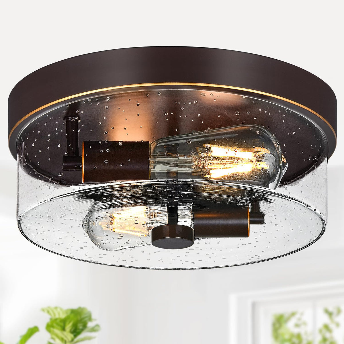 SZZGCO flush mount with oil rubbed bronze finish and seeded glass for farmhouse ambiance.