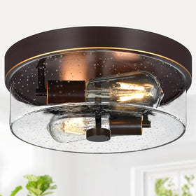 SZZGCO flush mount with oil rubbed bronze finish and seeded glass for farmhouse ambiance.