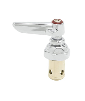 T&S Brass lever handle with red index button for quick hot identification.