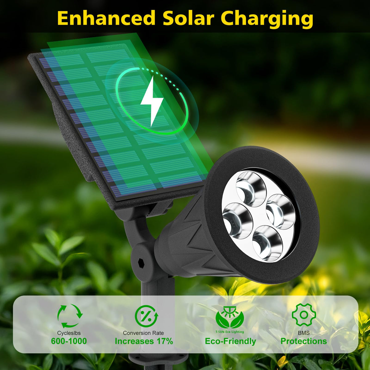 Panel adjustment on the T-SUN blue solar spotlight enables optimal charging angle.