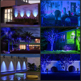 T-SUN blue solar spotlight, side angle, enhances landscape accents.