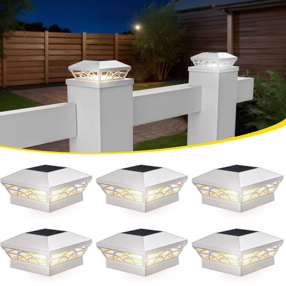 T-SUN solar post cap lights six-pack around a post for evening ambiance.