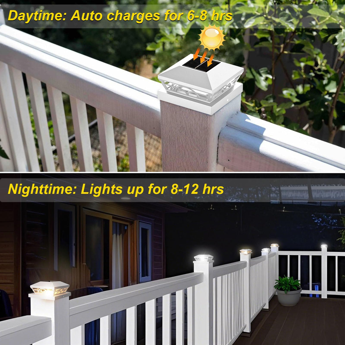 T-SUN wood post installation shows warm and cool modes for ambiance.