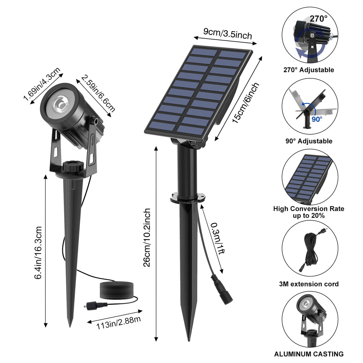 T-SUNUS separate solar panel location option enables optimal sun exposure and stable brightness.